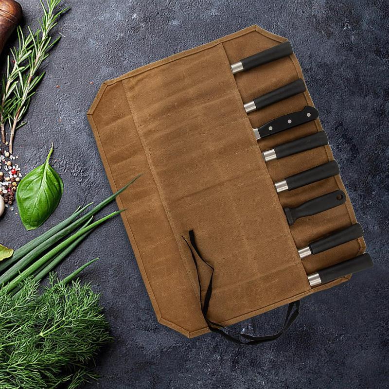 Camping Cooking Rack - Waxed Canvas Chef Knife Roll Multiple