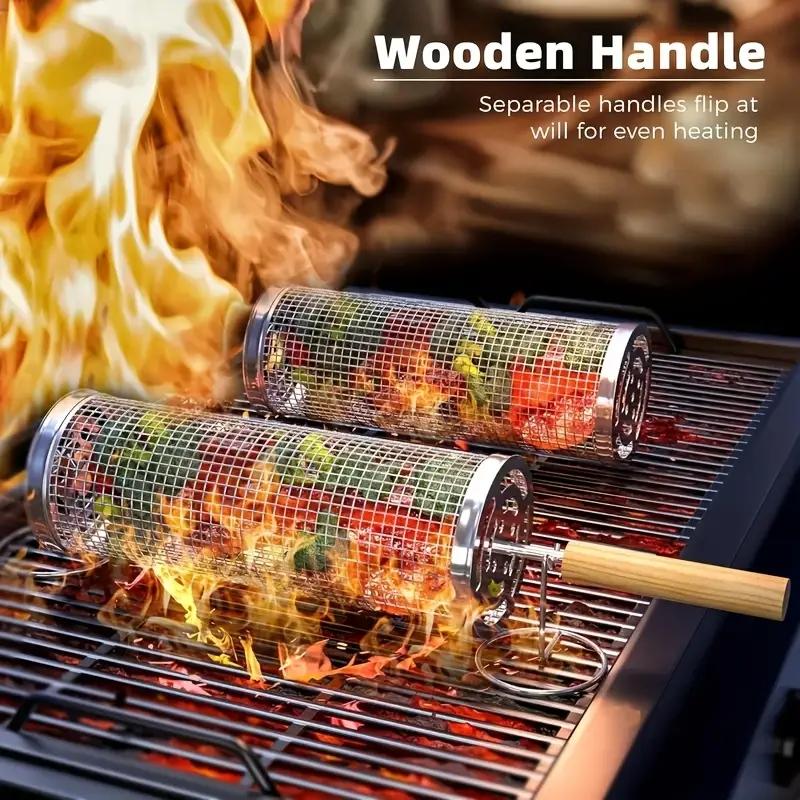 Camping Cooking Fish - Stainless Steel BBQ Grill Basket, Round