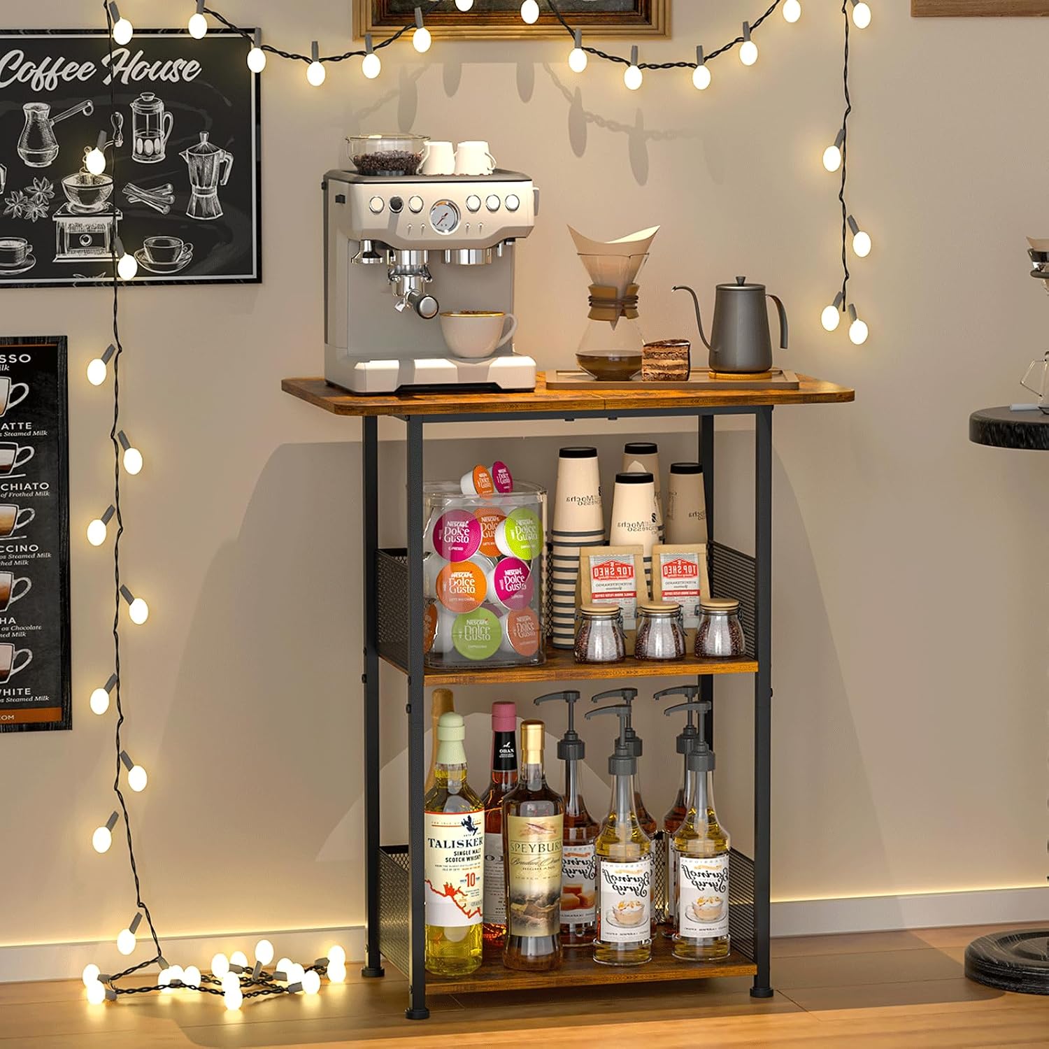 Pocket Coffee Maker - Mini Floor Standing Coffee Bar Shelf,3-Tier