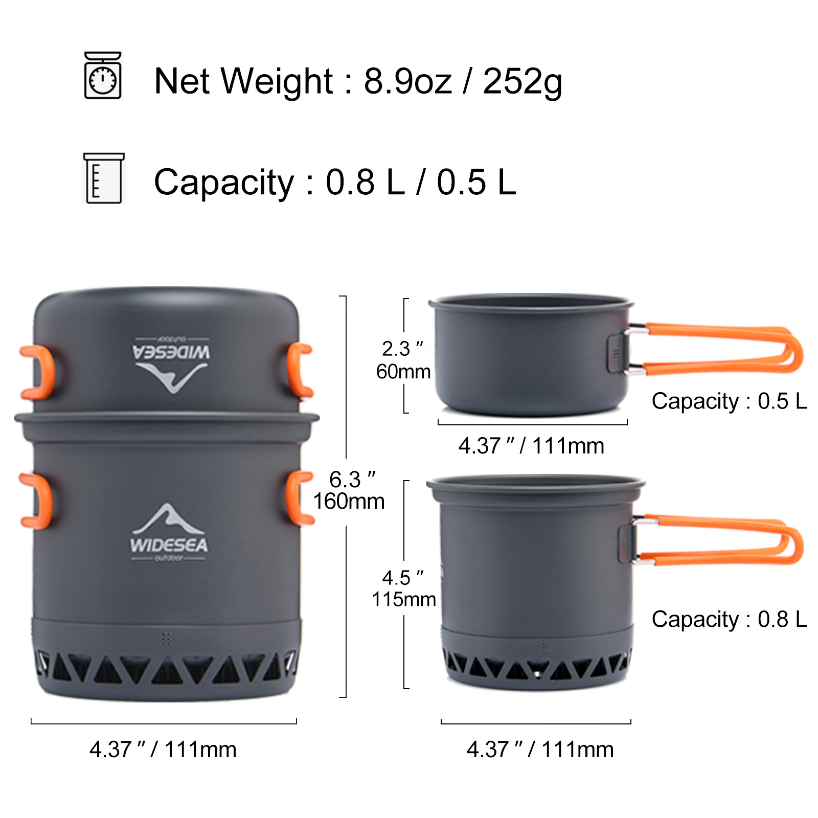 Widesea Camping Pot 1.3L 2.3L  - Camping Cooking Set Jetboil recension och pris