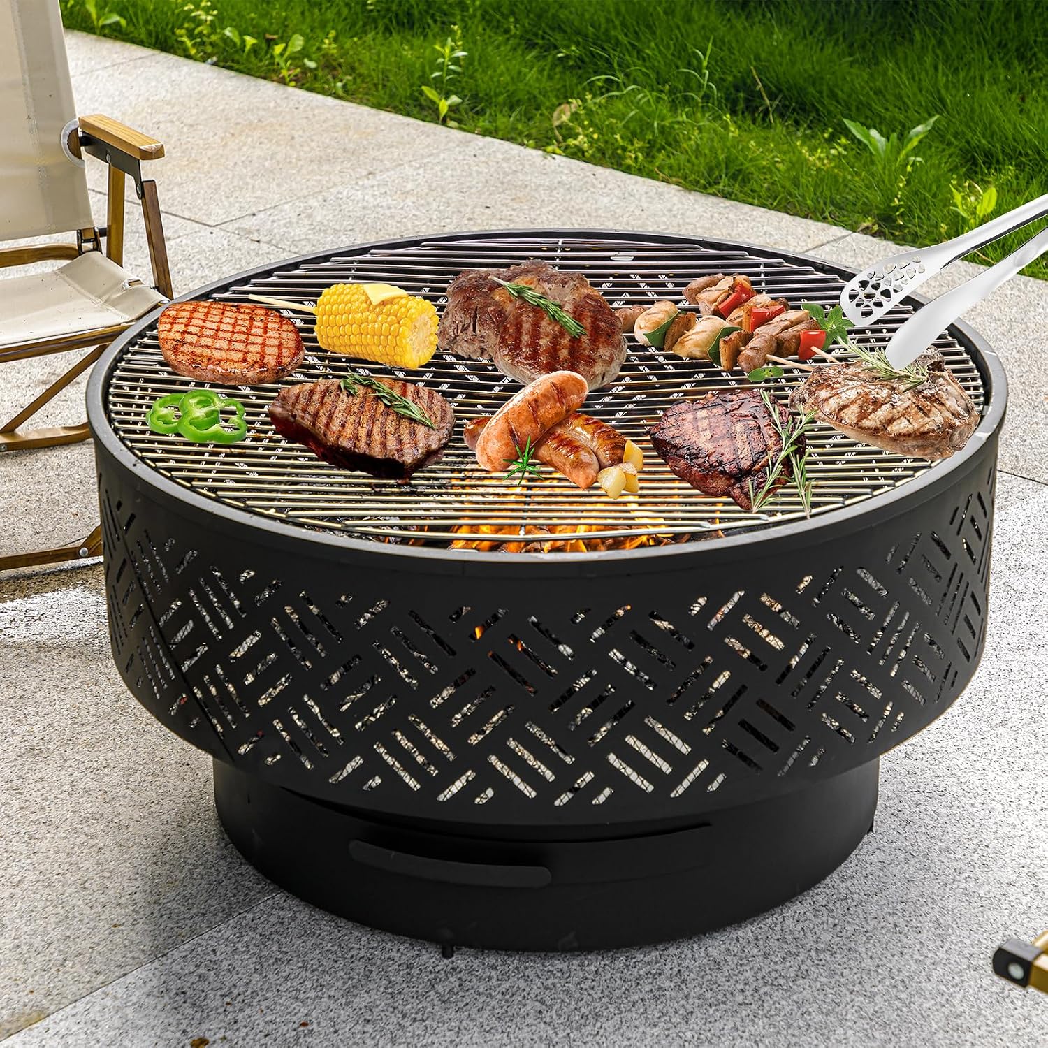 32 Inch Round Metal Wood Burni - Camping Cooking Table recension och pris
