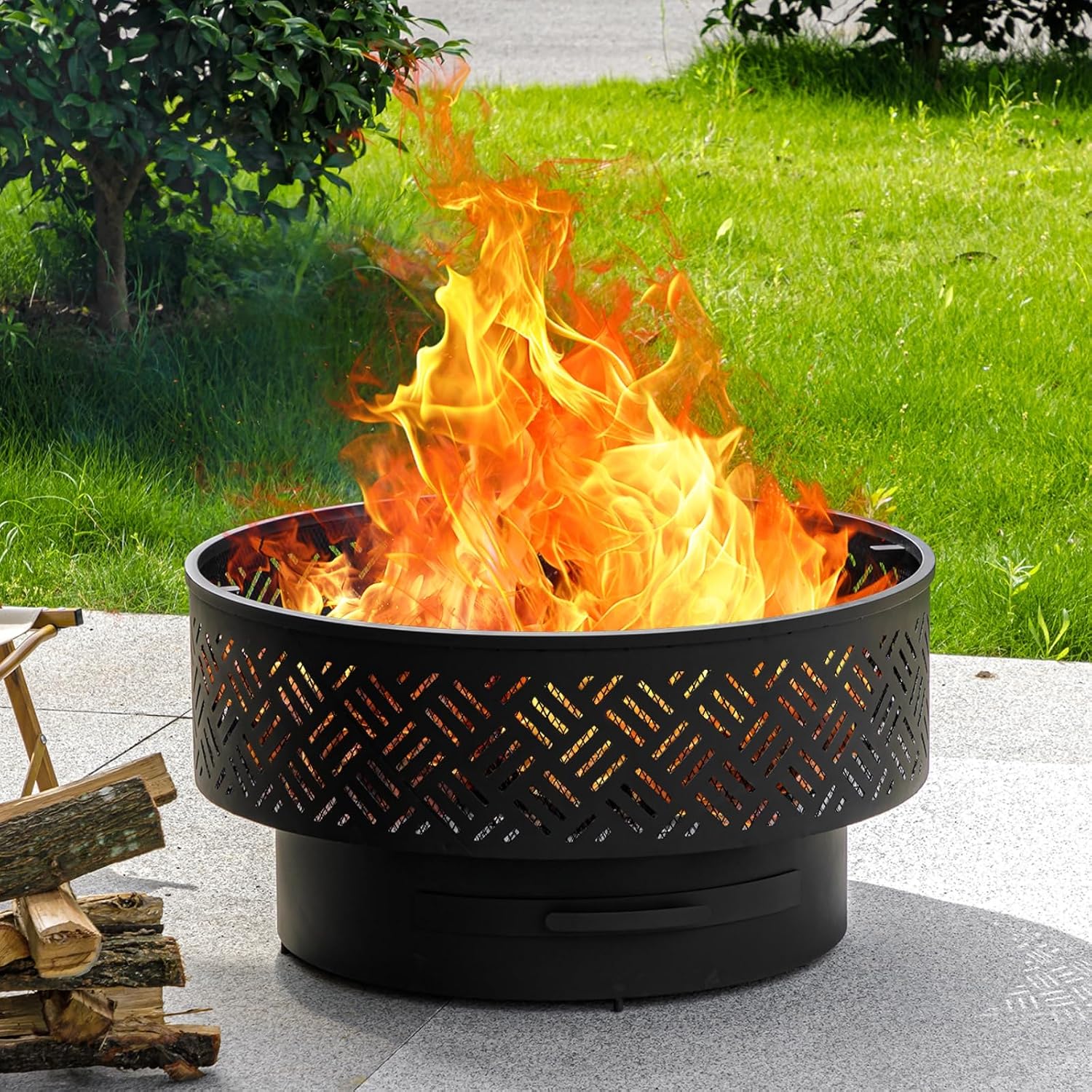 32 Inch Round Metal Wood Burni - Camping Cooking Table recension och pris