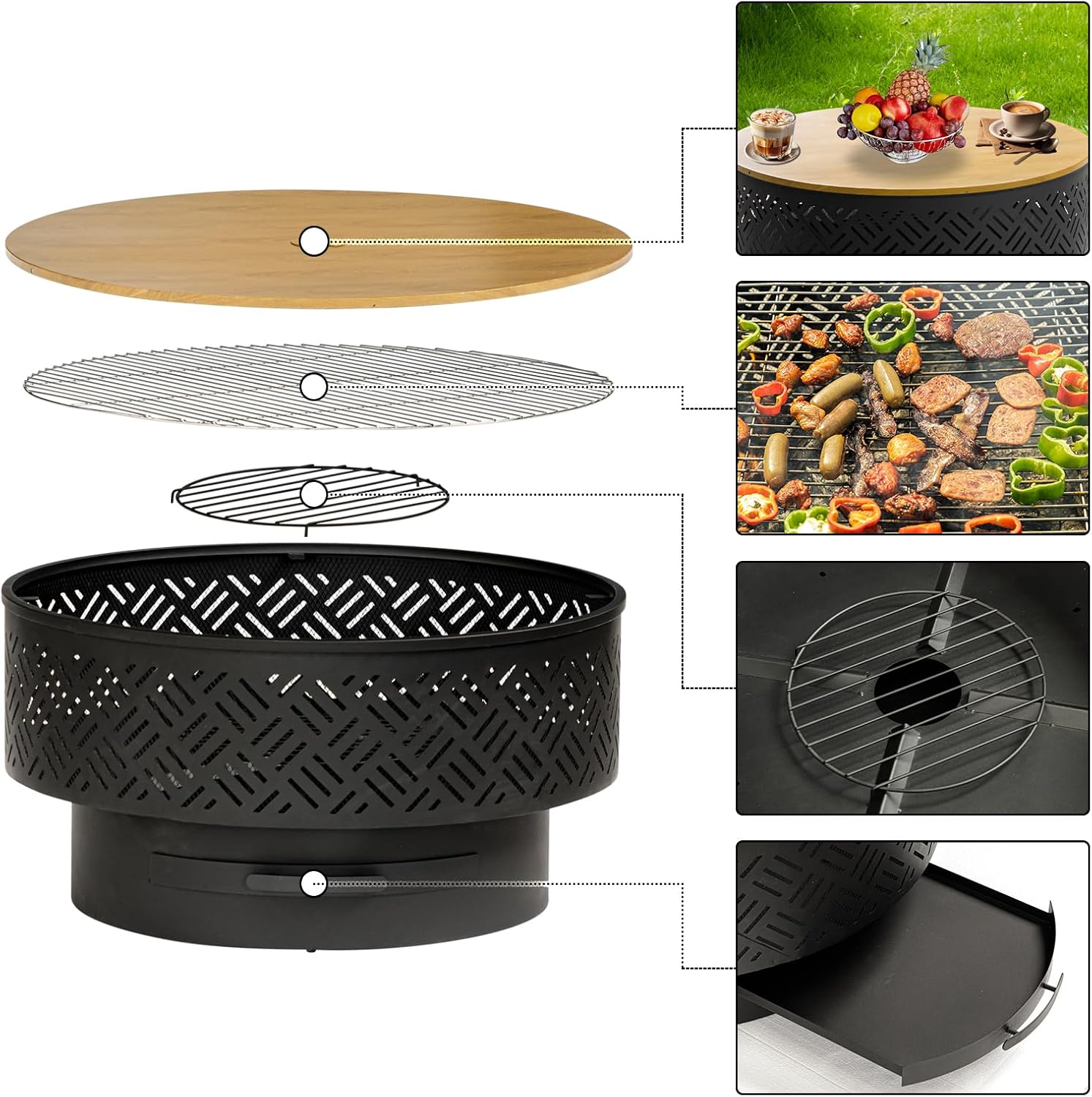 32 Inch Round Metal Wood Burni - Camping Cooking Table recension och pris